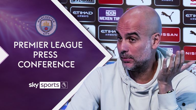 Manchester City manager Pep Guardiola addresses the media