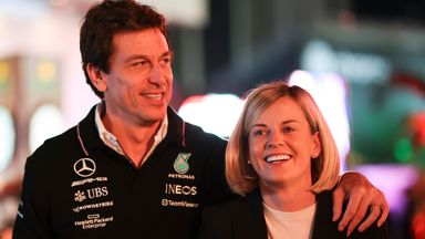 Mercedes team principal Toto Wolff (L) and his wife Susie Wolff, the managing director of F1 Academy, are both key figures in the paddock